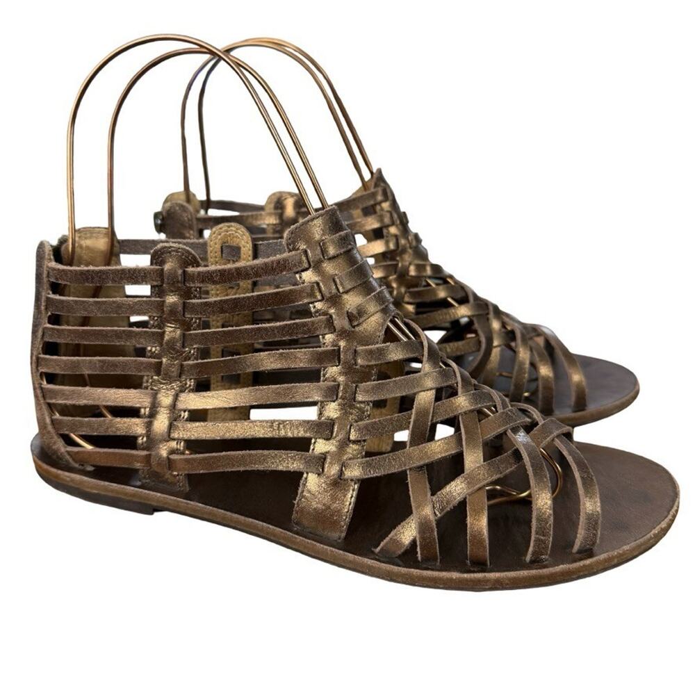 Tommy Bahama Bronze Leather Metallic Gladiator Sandals Flats Open Toe Shoes sz 9